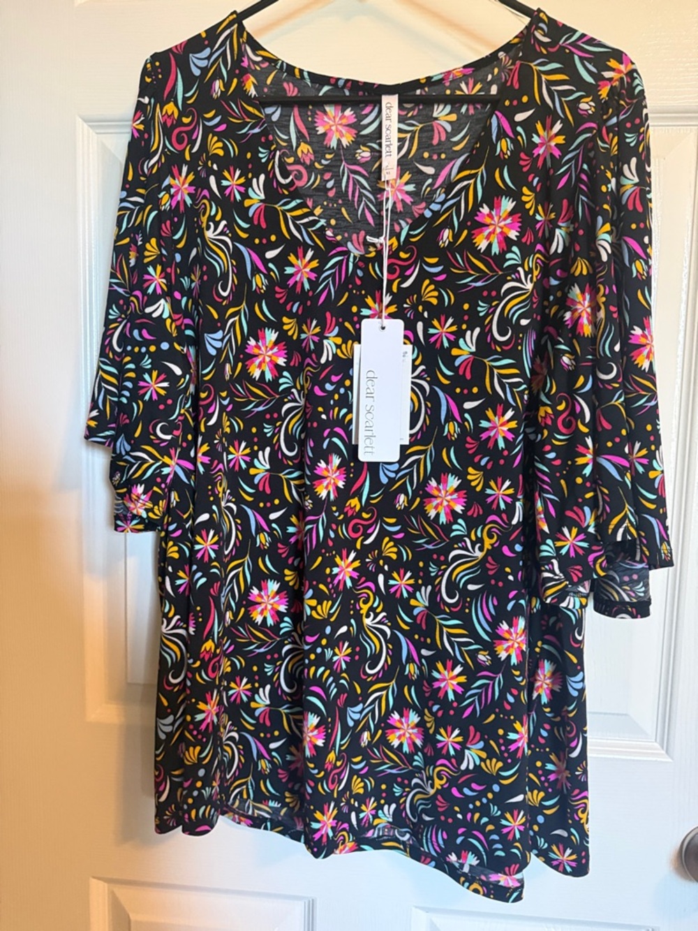 Dear Scarlett  Black Floral V-Neck Tunic with Colorful Print